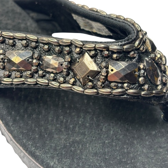 Elegant Black Embellished Platform Wedge Thong Sandals Comfortable Size 9 - Picture 16 of 16